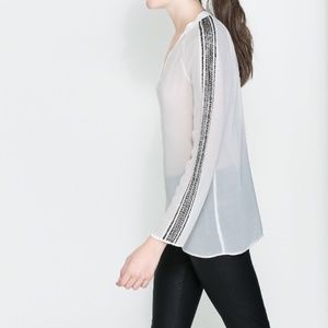 Zara Trafaluc beaded Sleeves sheer top